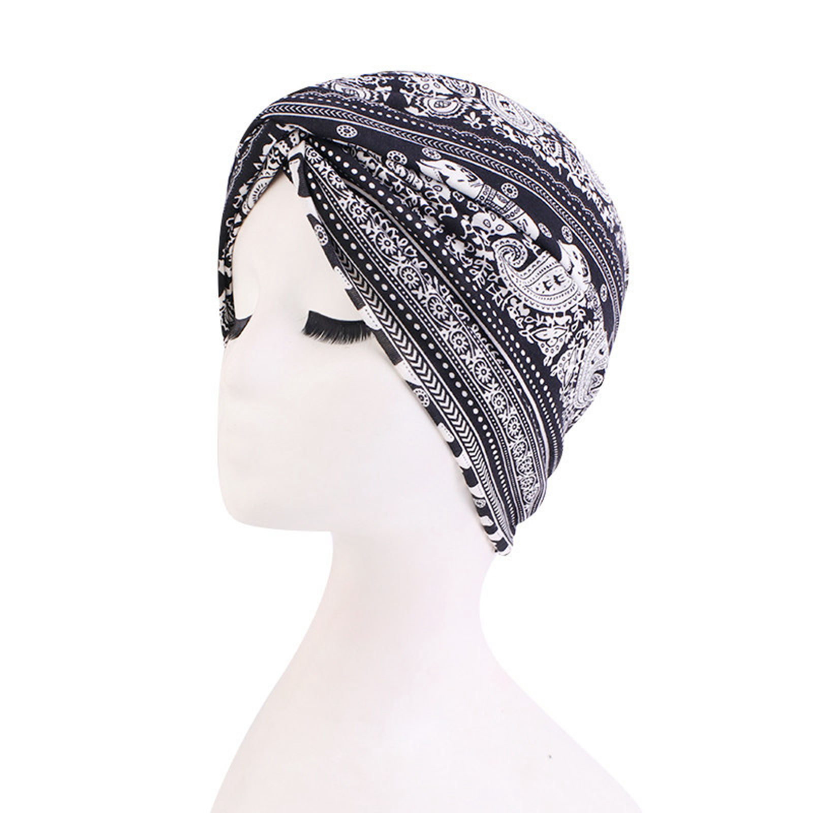 Women's Soft Cotton Chemo Caps Ethnic Muslim Print Beanie Head Scarf Skull Caps Headwear Bandana Turban Hat Head Wrap