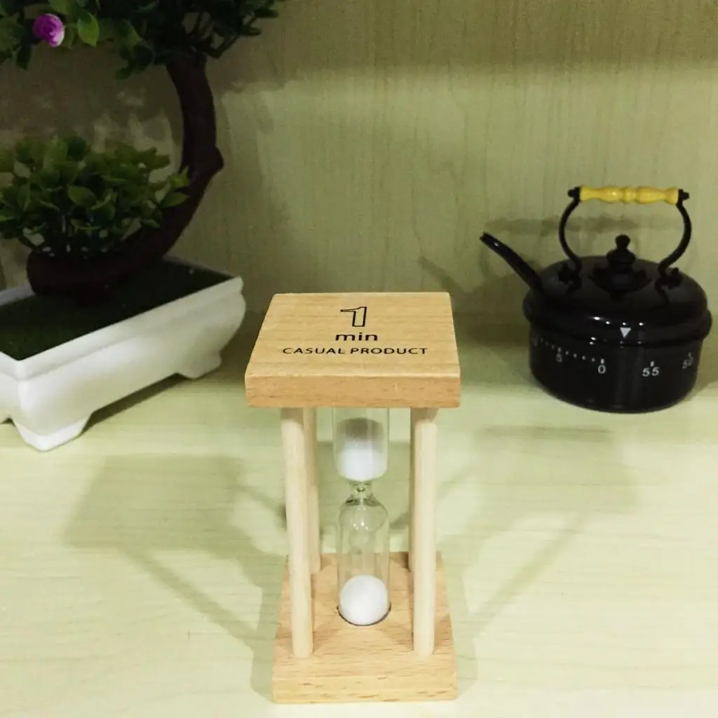 MagiDeal 1 Minutes Wooden Frame Hourglass for Kids Brushing Timer Kitchen Cooking Timer - White