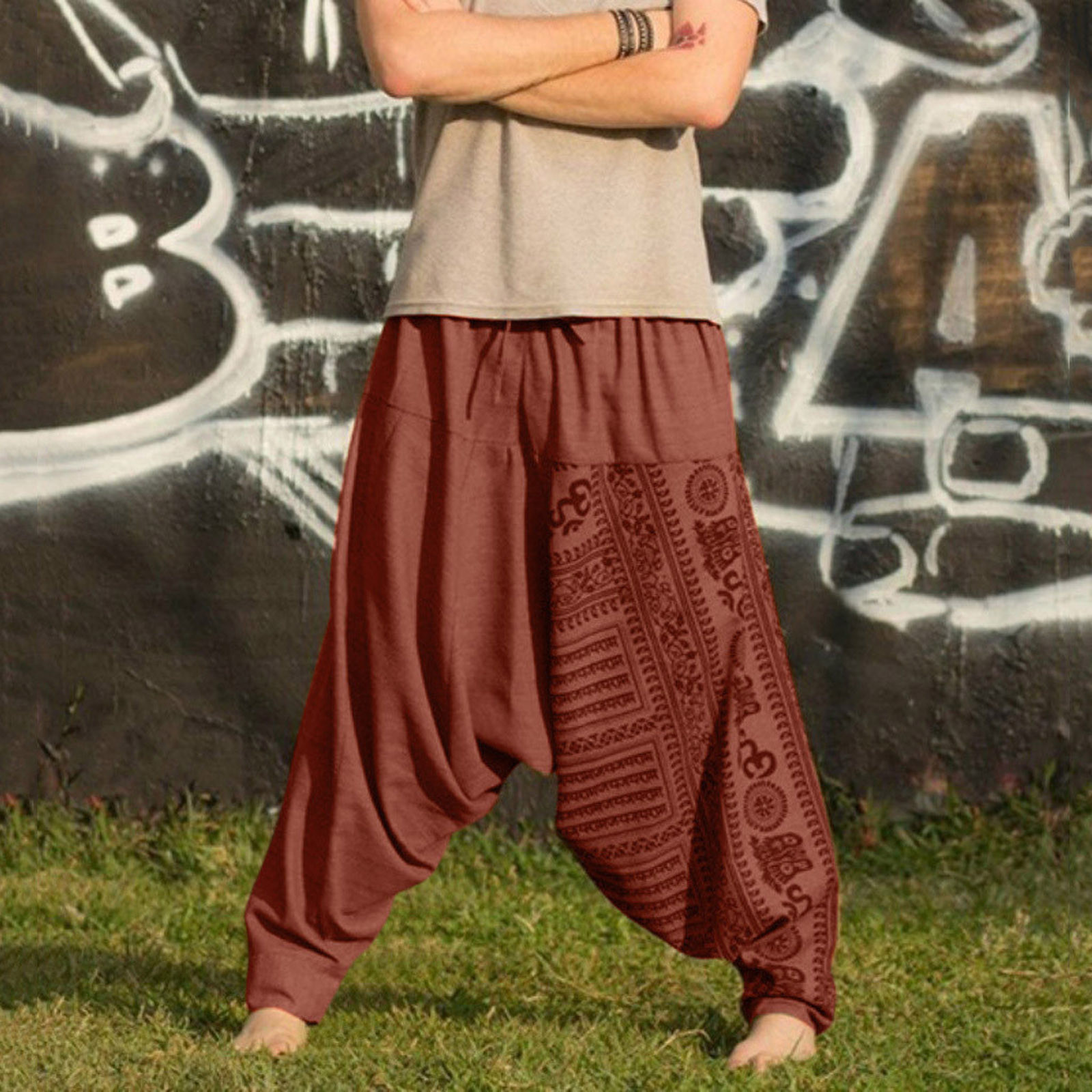 2021 Men Harem Pants Print Retro Drop 