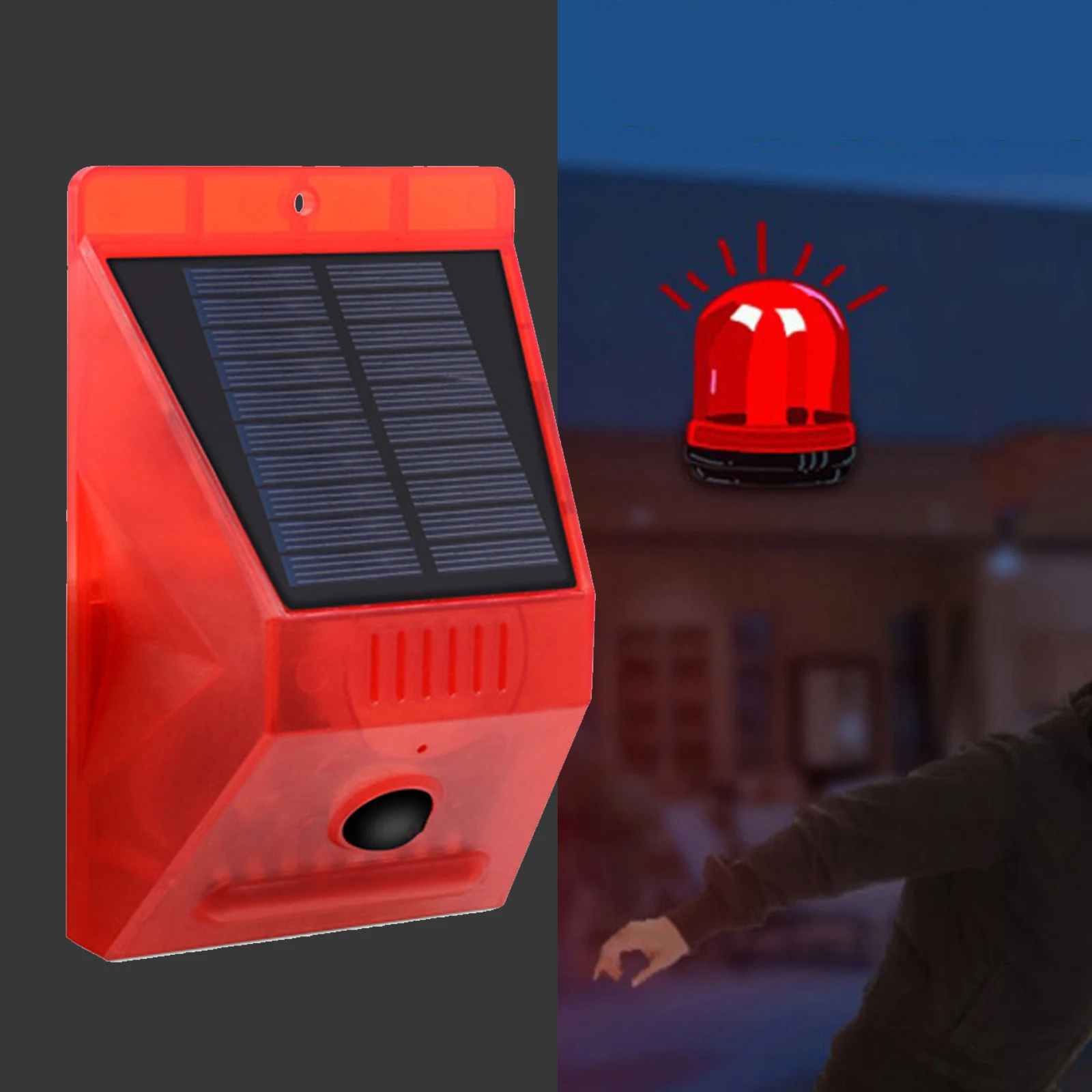 Solar Sound & Light Alarm Motion Sensor 129 Decibels Siren Sound  .