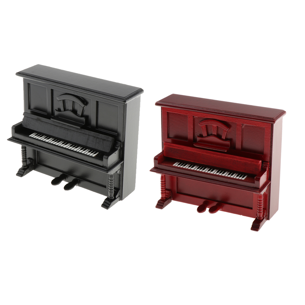 1/12 Dollhouse Mini Upright Piano Play Instrument Ornaments for Music Room