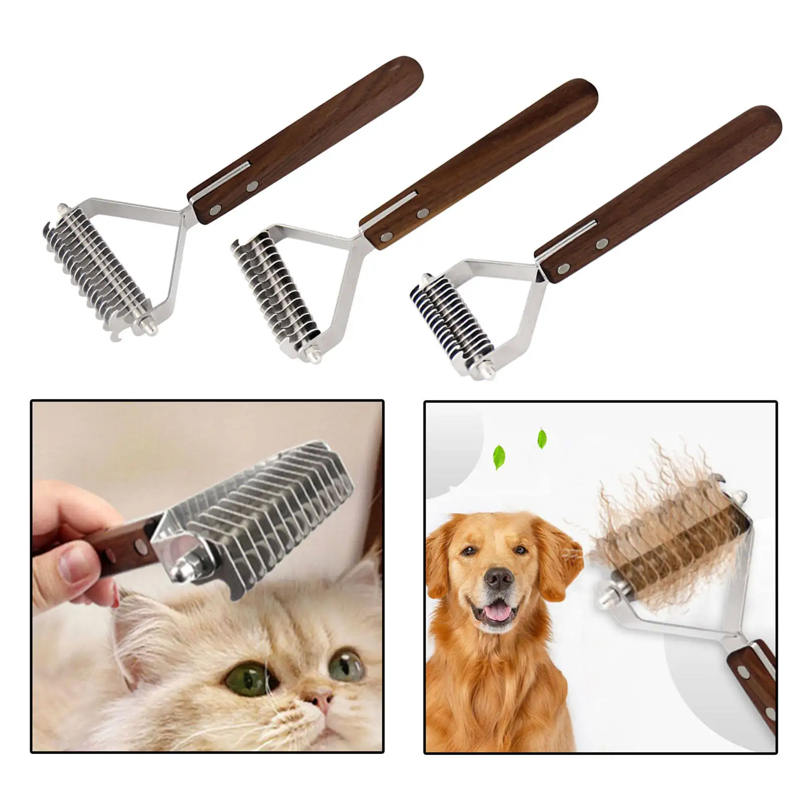 Dog Double Sided Knot Comb Walnut Stainless Open Knot Rake Knife Pet Grooming Products Comb For Dog And Cat