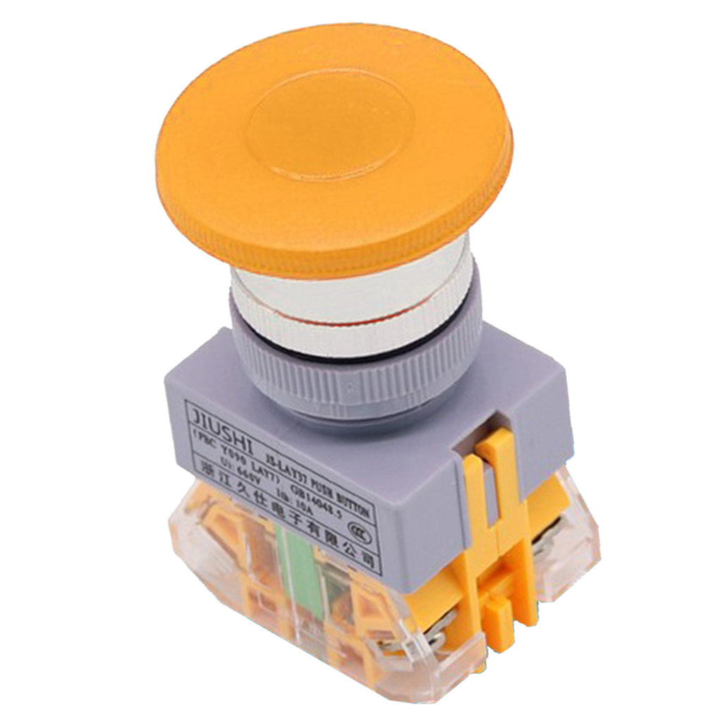 1pc Emergency Stop Mushroom Head Push Button Switch Reset LAY37-11M Yellow