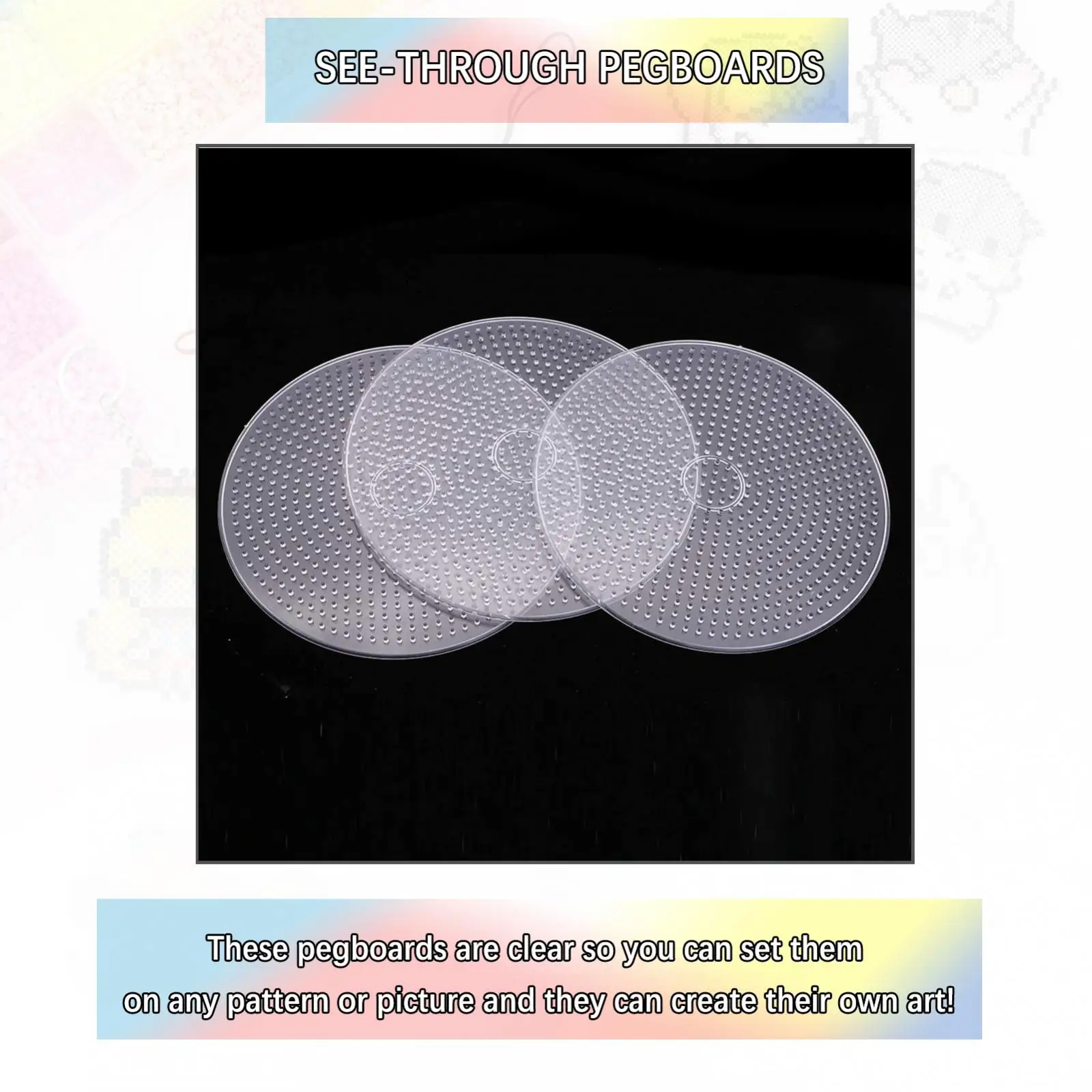 3x Clear Large Round 15cm Pegboard Peg Board for 5mm Perler Hama Fuse Beads 