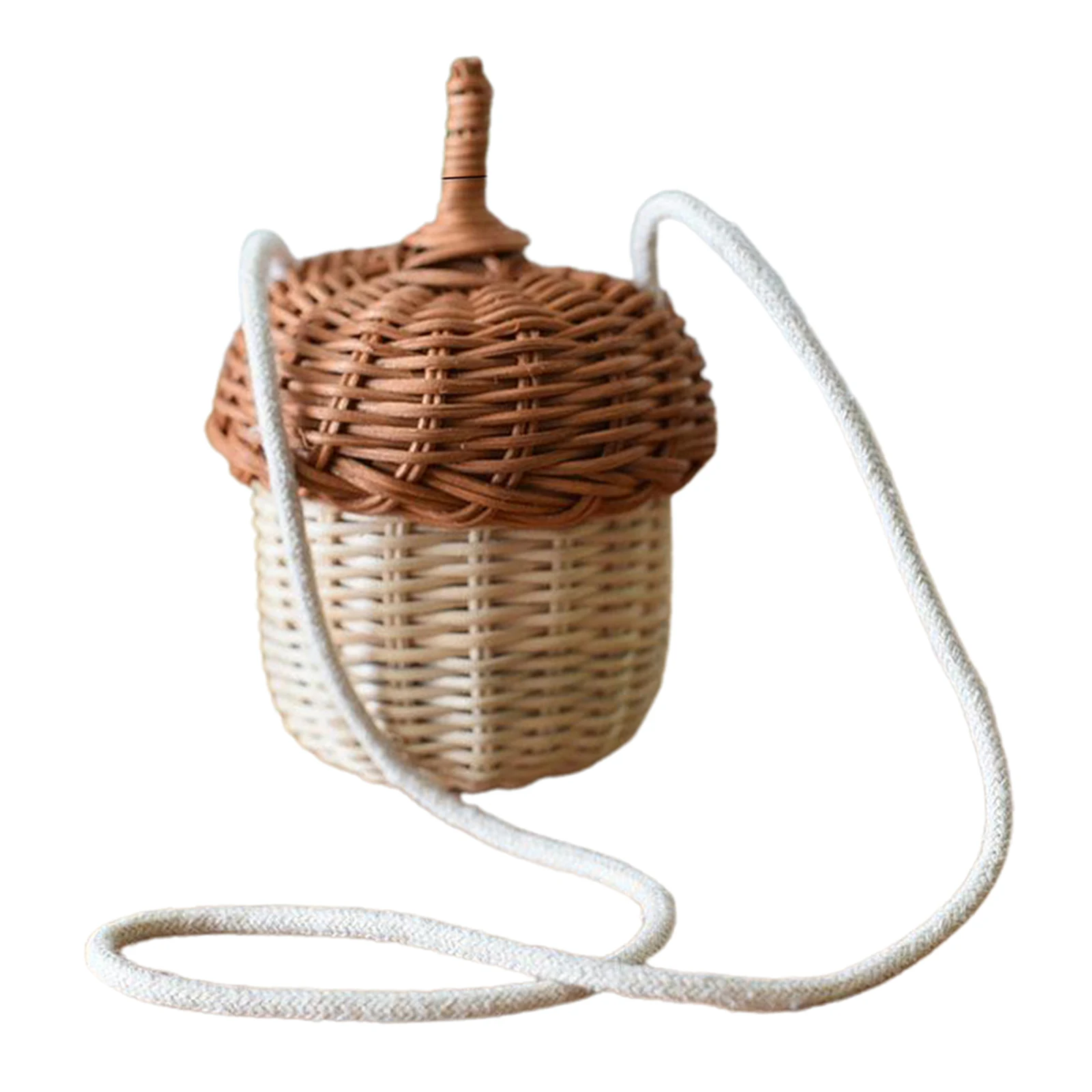 Handwoven Round Rattan Bag Bucket Tropical Beach Style Woven Shoulder Rattan Bag Photo Props