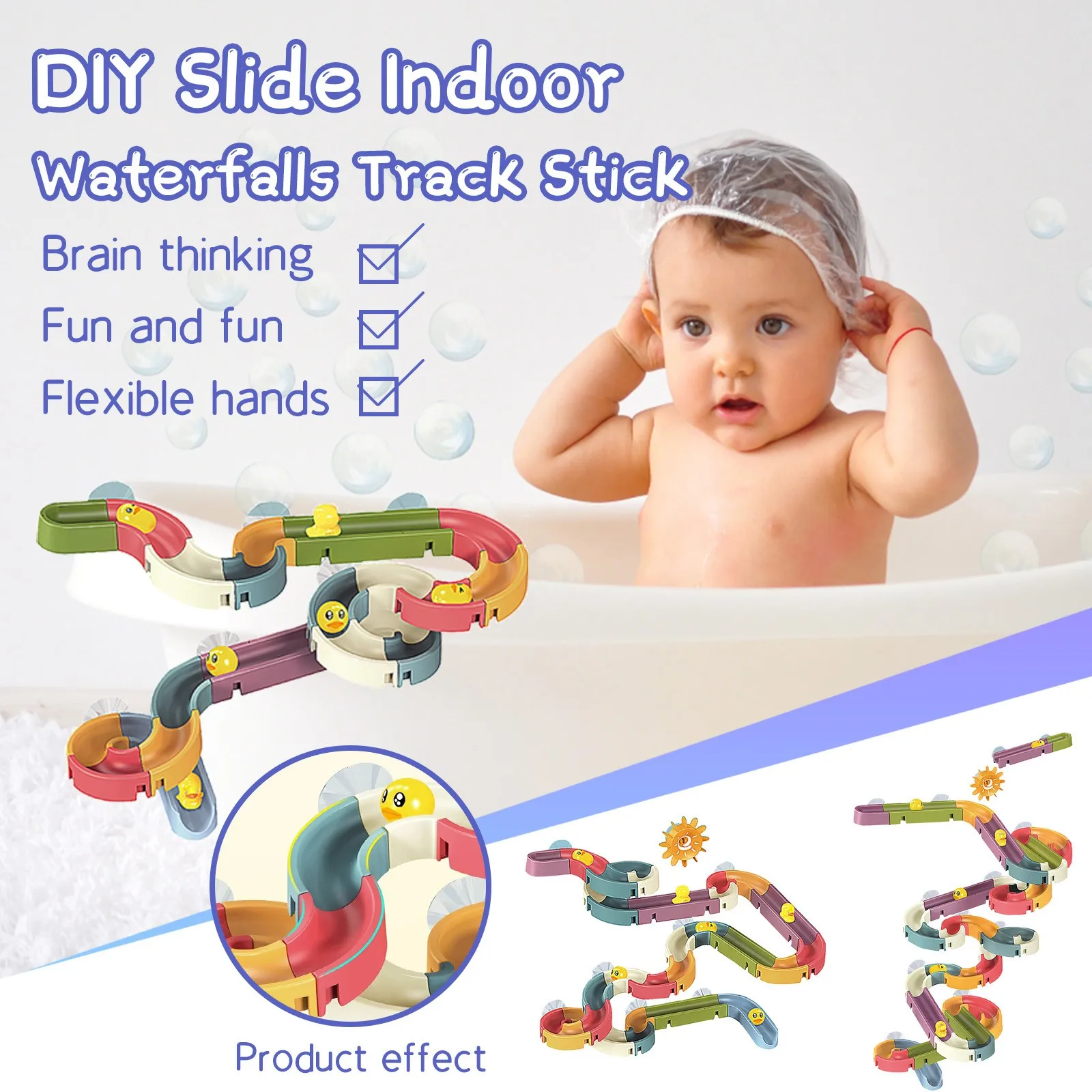Bath Toys Fun Diy Slide Indoor Waterfalls Track Stick To Wall 