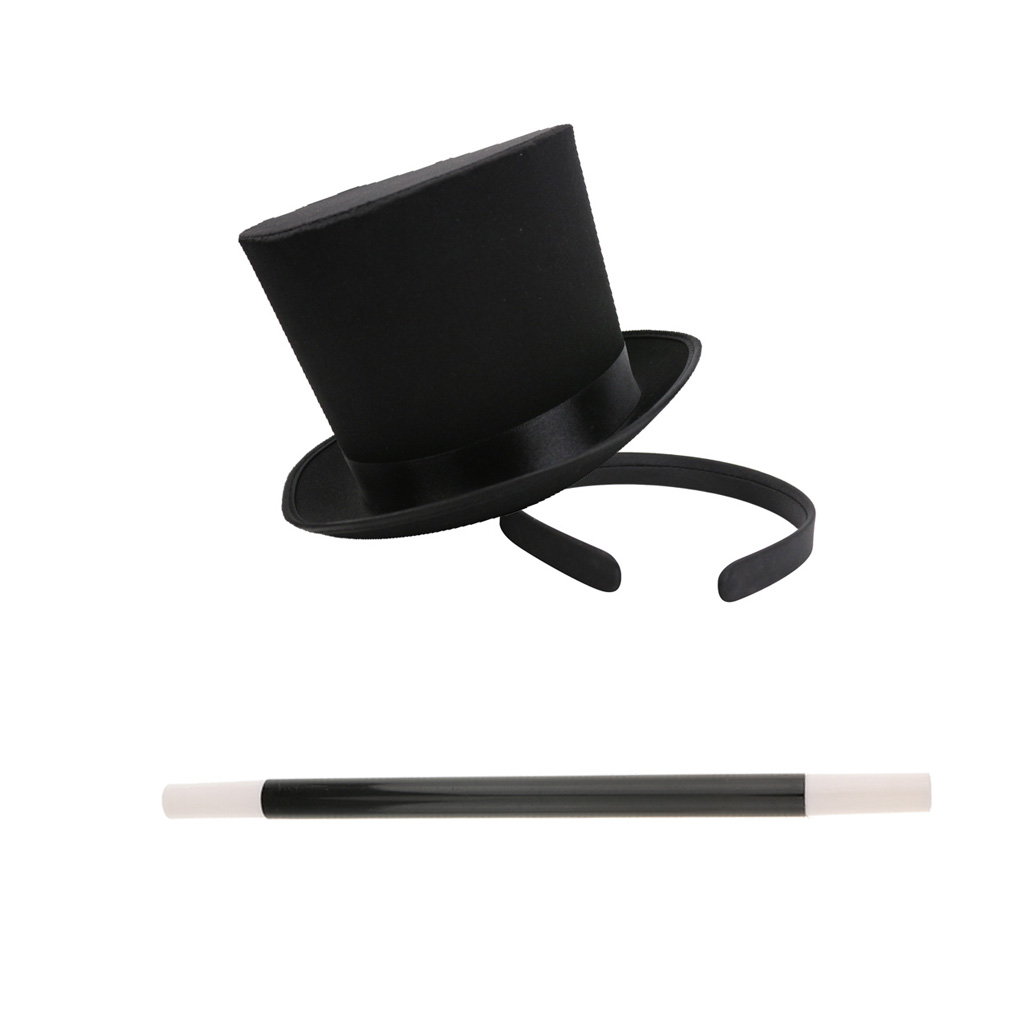 Black op Hat Headband & Magic Wand Props Magician Costume Fancy Dress
