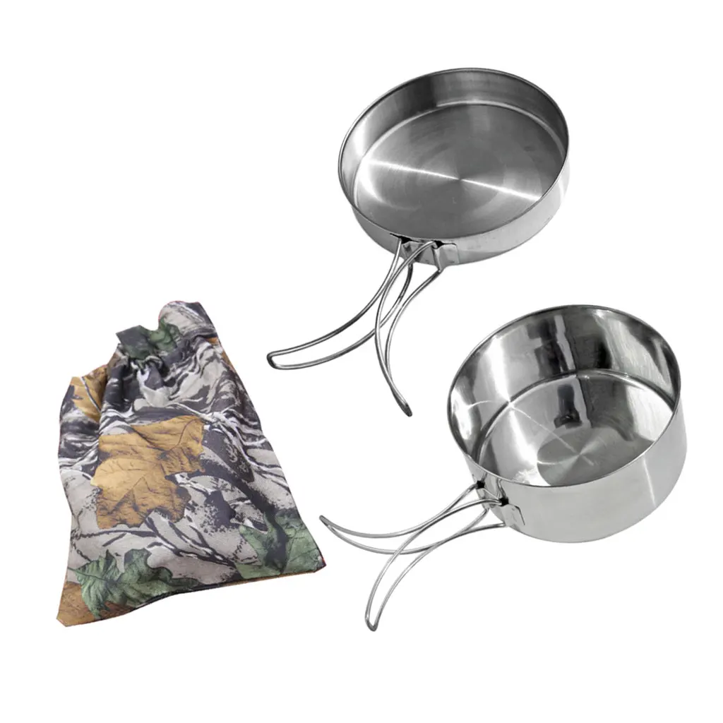 2 Pieces Camping Cookware Mess Kit, Hiking Backpacking Picnic Cooking Equipment Non Stick Pot Pan Set with Foldable Handle
