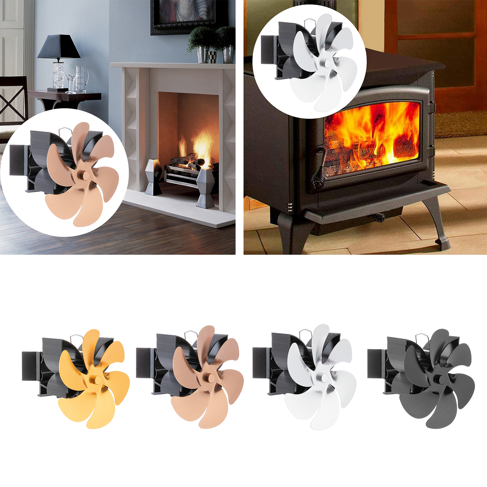 6 Blades Aluminum Alloy Heat Powered Fireplace Hanging Stove Fan for Eco Friendly Wood/Log Burner Saving Fuel Efficiently