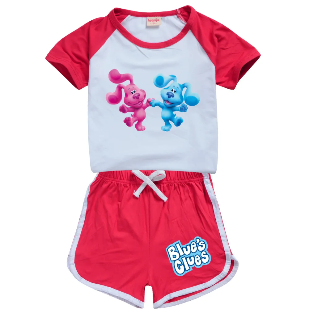 Blue Clues Boys 100-170 T-shirt Shorts Sports Suit Teenage Girls Clothing Toddler Kids Summer T Shirt Short Pants Set Child Tops pajamas for girls