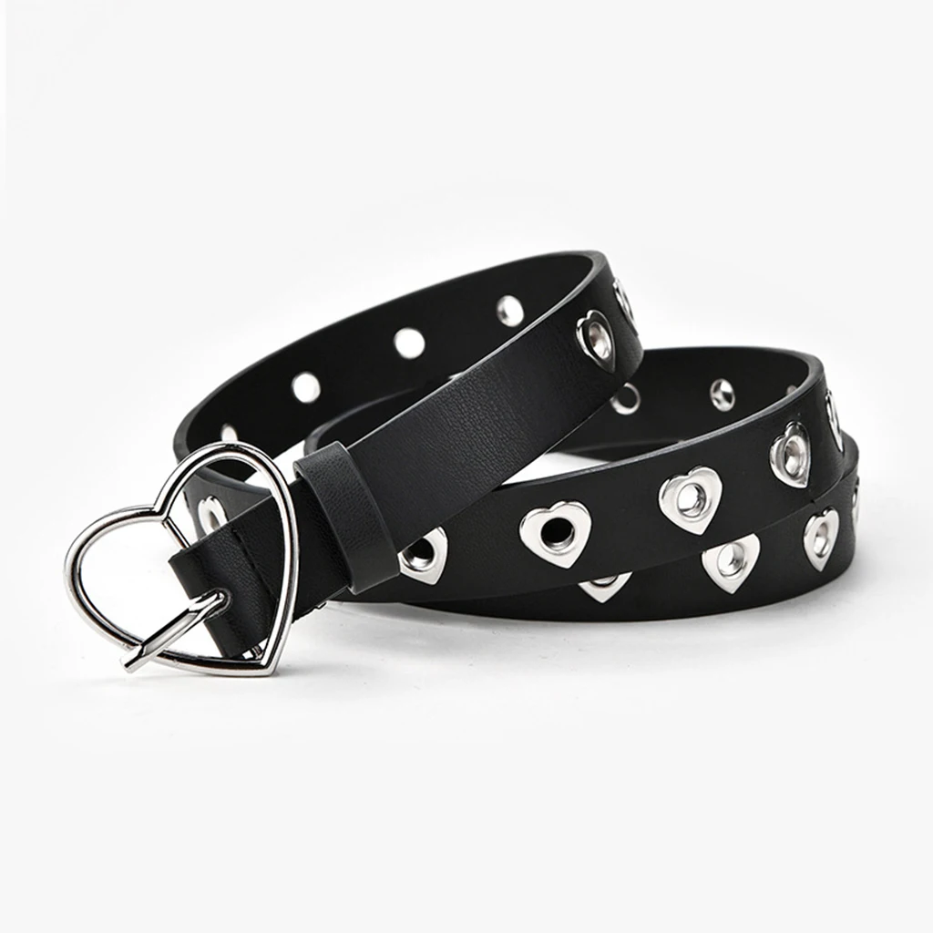 Double Ring Fashion Waist Belt PU Leather Metal Buckle Heart Pin Belts For Ladies Jeans Wild Waistband