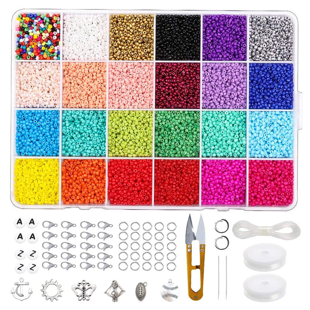 Glass Beads w/String Clasps Scissor DIY Bracelet Necklaces Crafting Jewelry Making Supplies