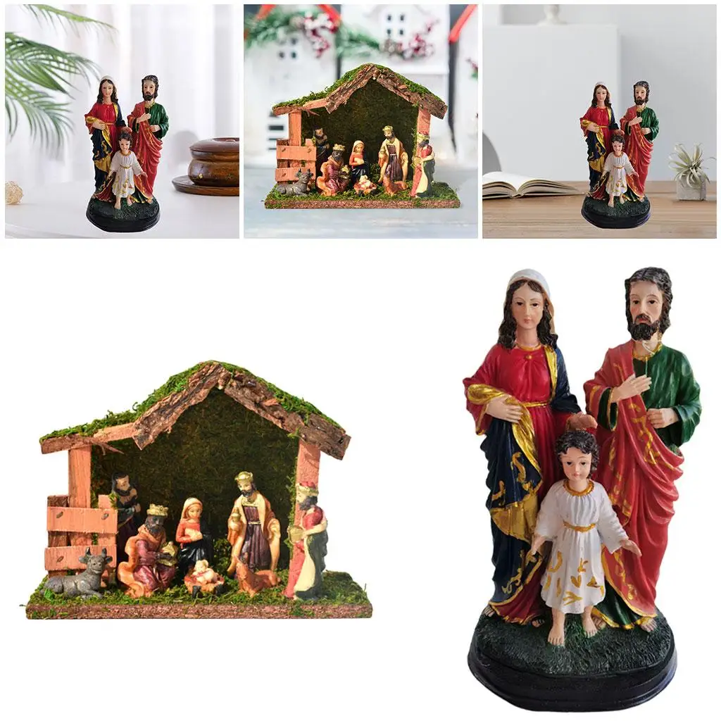 Easter Jesus Scene Statues-- Jesus Resurrection Miniature Holy Jesus Family Statues for Holiday Desktop Home A Family of Three