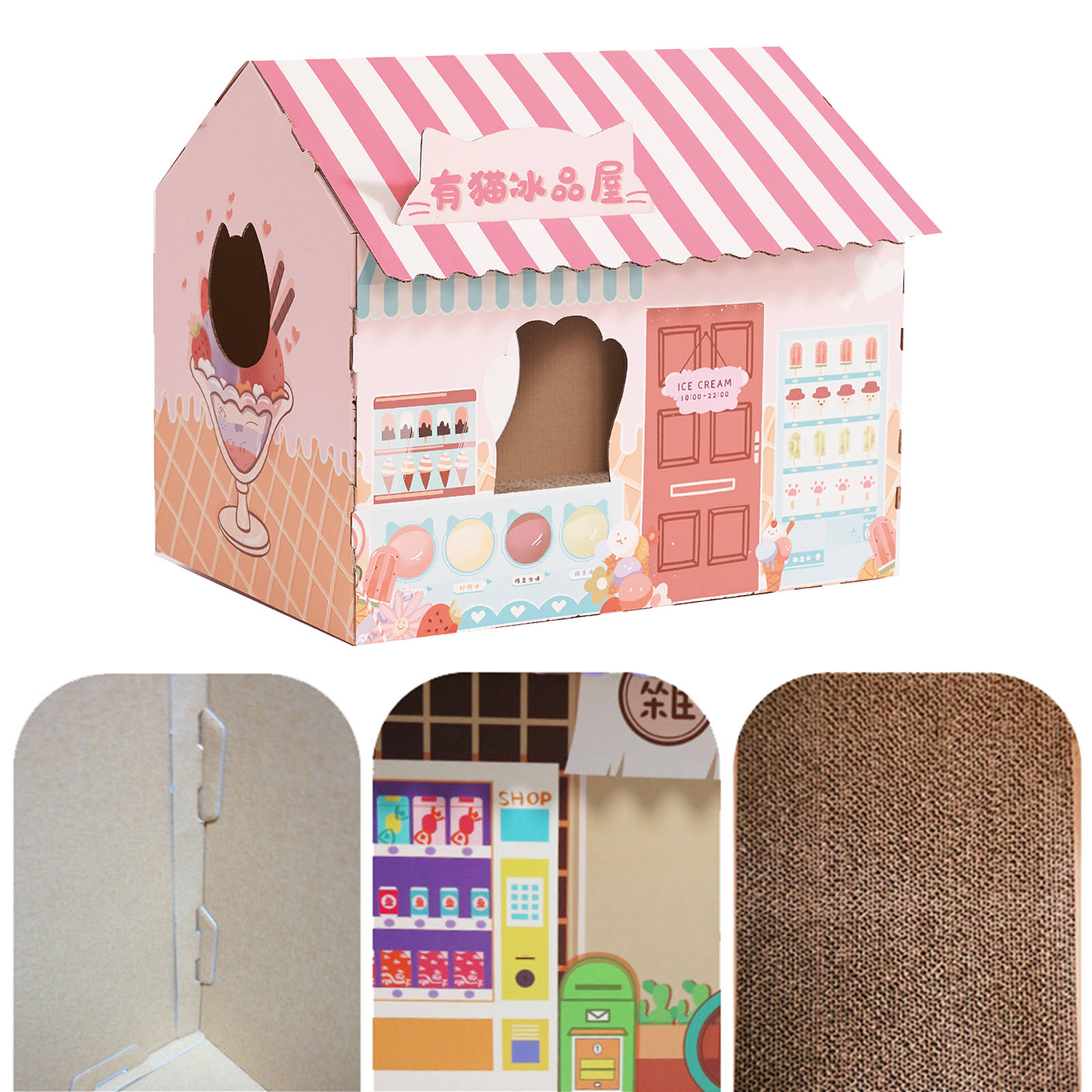 Villa-Shaped Cat House with Windows Removable Cat Shelter Cat House for Kittens and Adult Cats