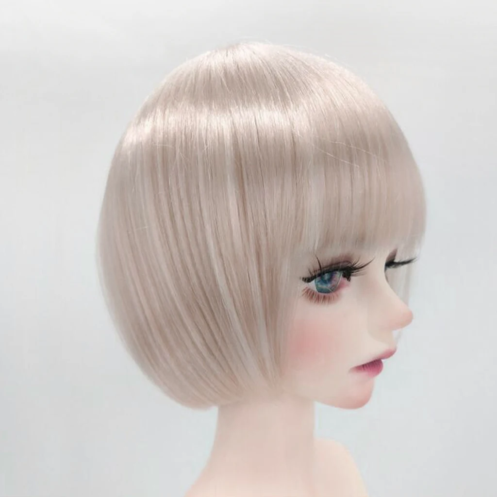 Cute Bangs Short Hair Wig Hairpiece for 1/3 Doll Diy Make Accs White