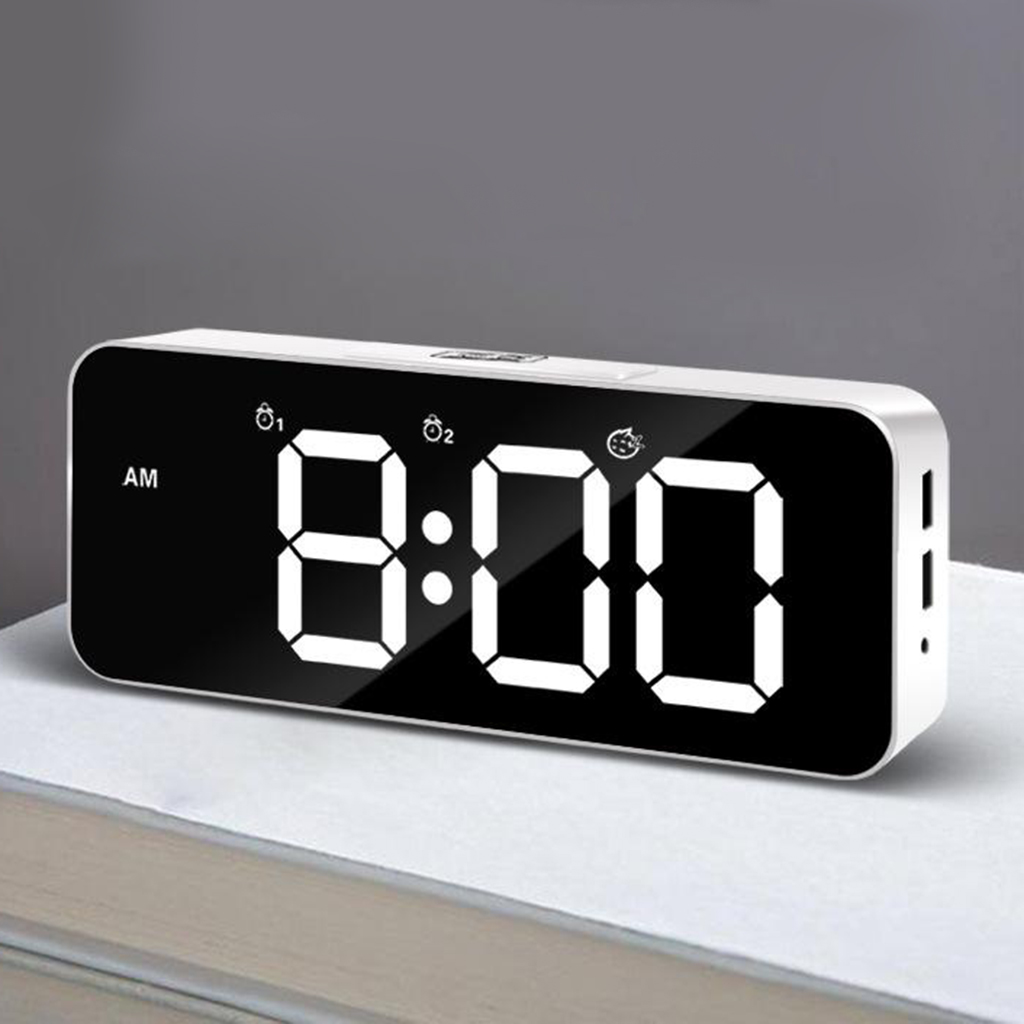 Digital Alarm Clock,Large LED Display with Dual USB Charger Ports ,Easy Snooze Function, Modern Mirror Desk Wall Clock