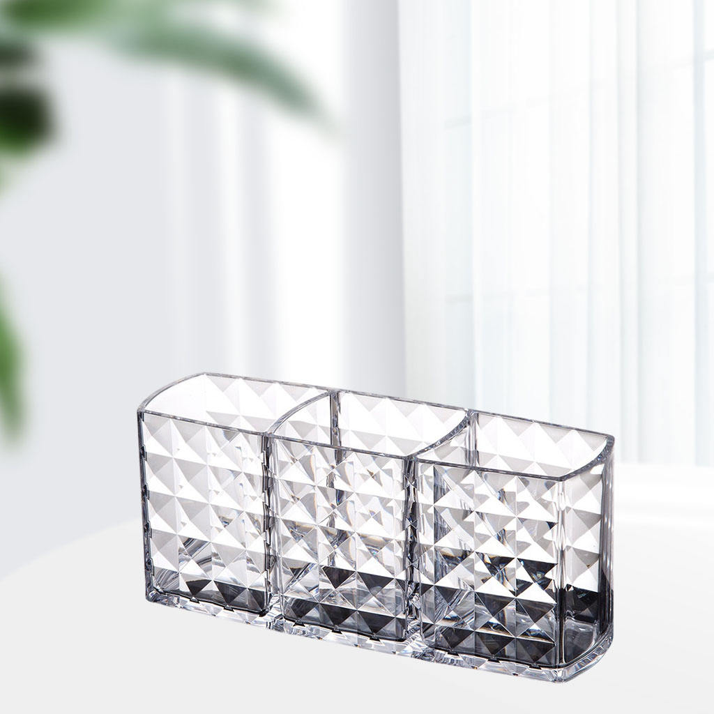 3 Slot Acrylic Cosmetic Brushes Storage,Makeup Brush Holder Organizer, Category Eyeliner, Lipstick, Eyebrow Pencil, Etc.