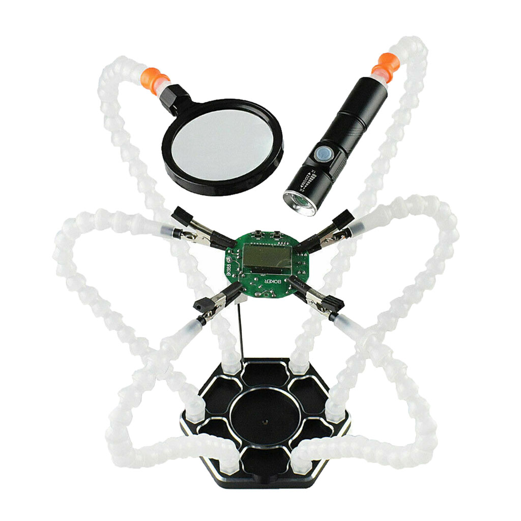 Flexible Arm LED Magnifier Soldering Stand Desk Clamp Third Helping Hand Tool