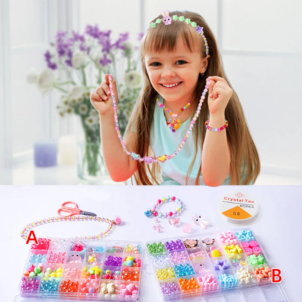 Kids Bead DIY for Bracelets Necklace Jewelry Making Kits Colorful Charms Beads Children Supplies