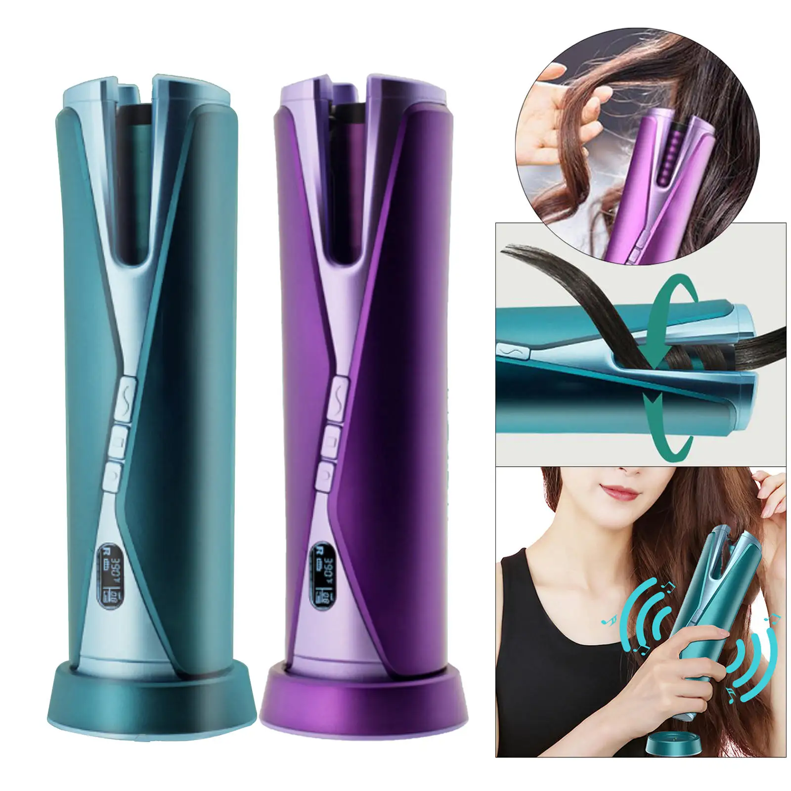 Portable Auto Hair Rollers Curler with LCD Display Cordless Music Curling Tongs Curling Iron for Hair Styling Travel, Home