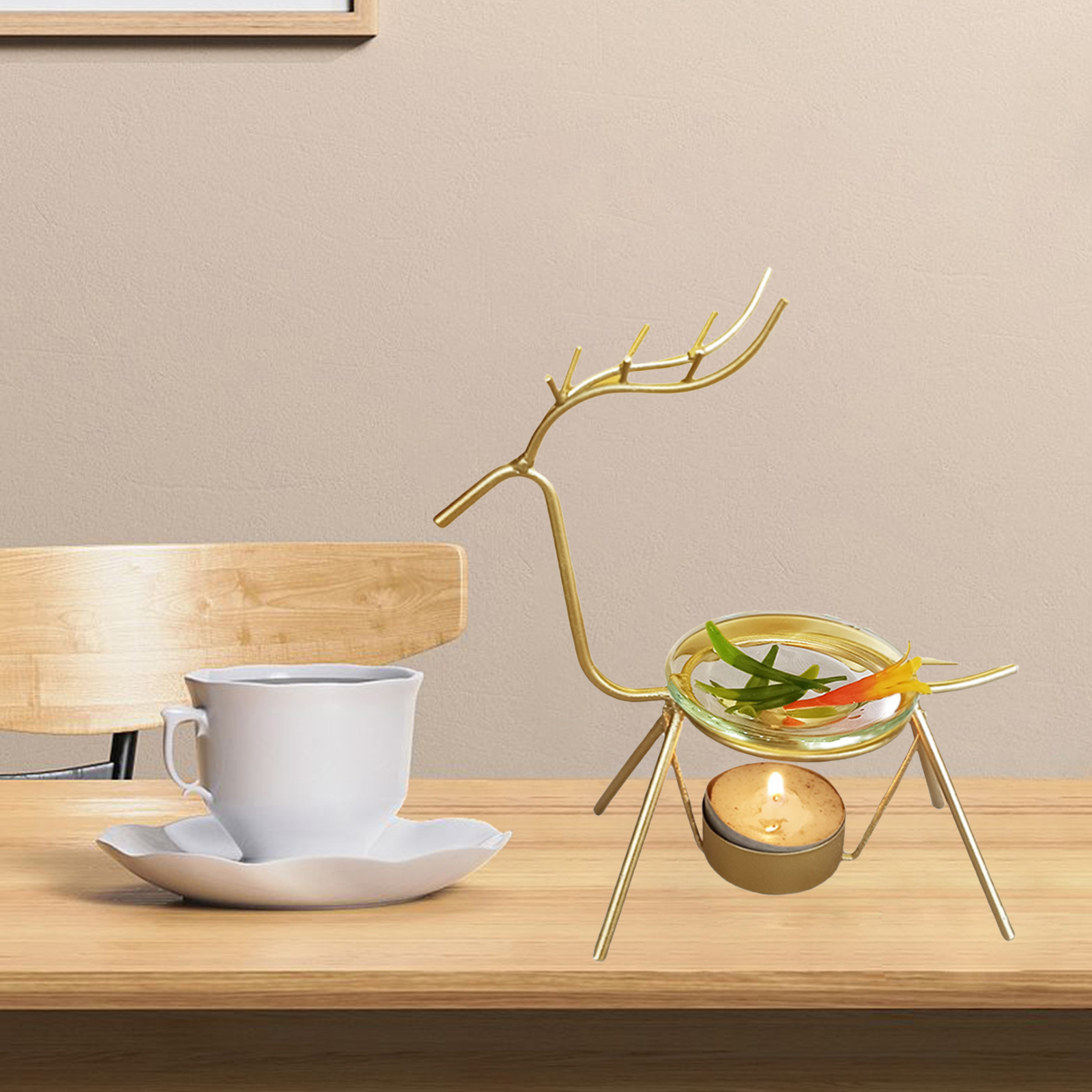 Metal Deer Statue Decorative Tealight Candle Holder Essential Oil Burner Scented Wax Melt Warmer Aroma Diffuser Home Accents