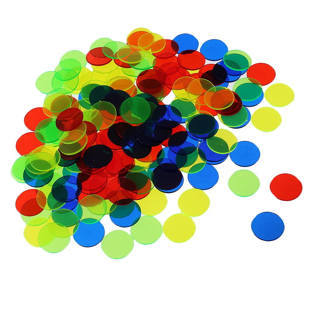 100pcs Plastic Bingo Chips Circle Board Game Accessories Tokens Coins Party Club Family Games Supplies， 5 Color to Choose