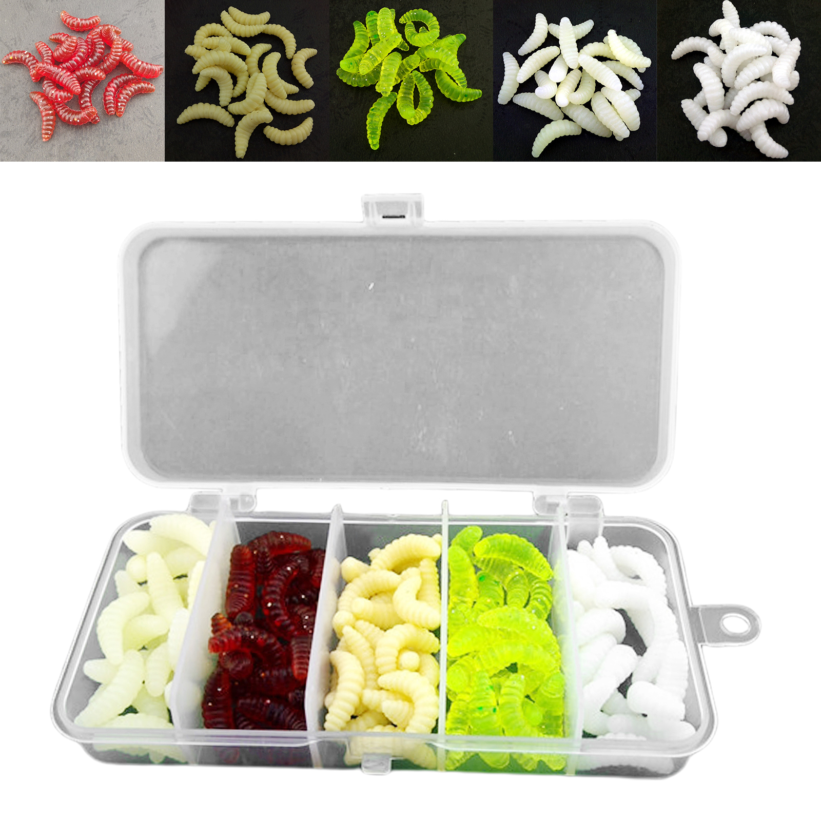 100x Soft Fishing Lures 2.4cm 1inch Larva Worm Swimbaits Trout Baits Tools