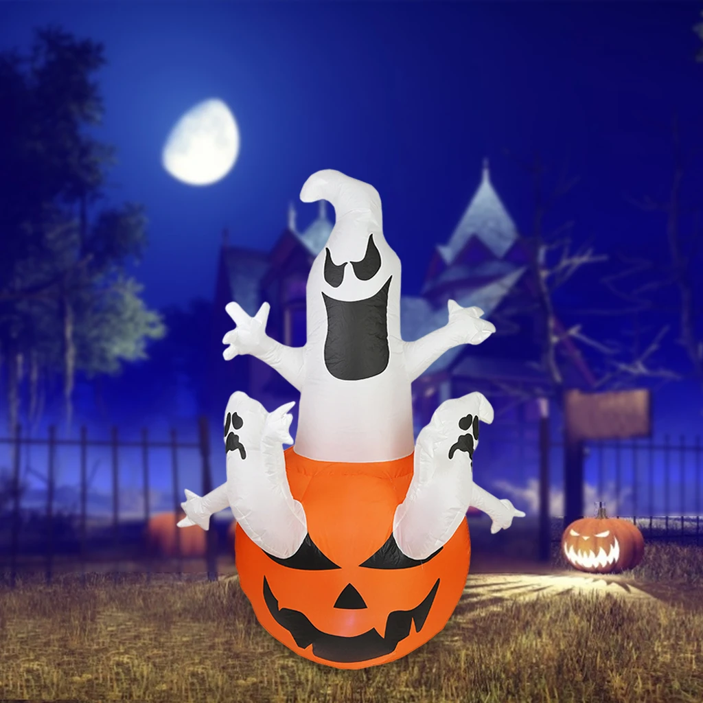 Halloween Inflatable Scary Ghost & Pumpkin Decorations with LED Lights Home Holiday Lawn Indoor Decorations Props US-Plug