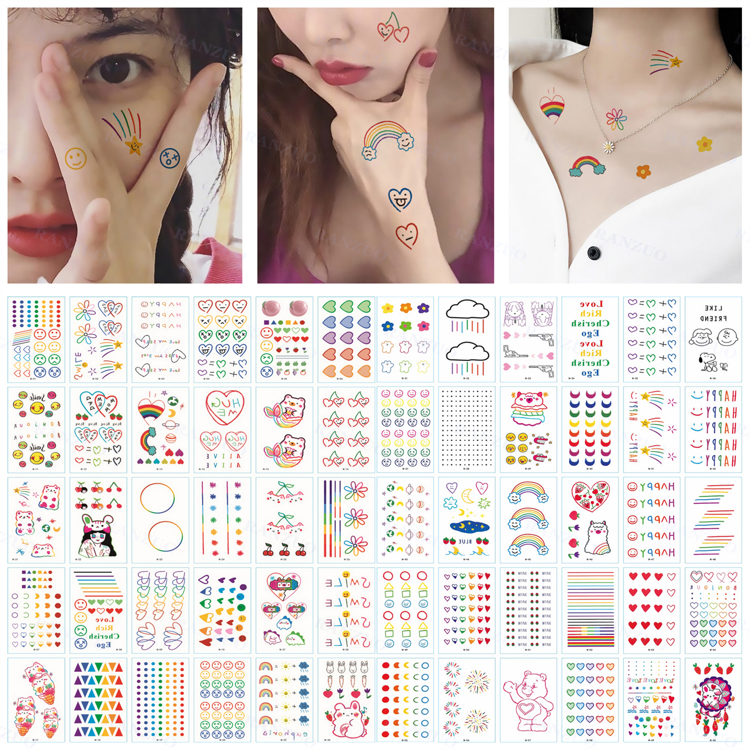 Best of Wate Rproof Temporary Tattoo Sticker Rainbow Rose Facial Expression Cute Body Art Fake Tattoo Arm Tattoo Kid Set Waterproof Taty Reviews & Tips