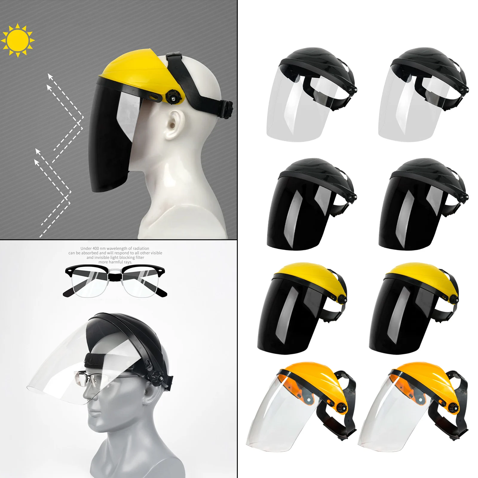 Full Face Shield Headgear Comfort Adjustable Head-mounted Wide Visor Welding Helmet Professional Face Guard for Men and Women