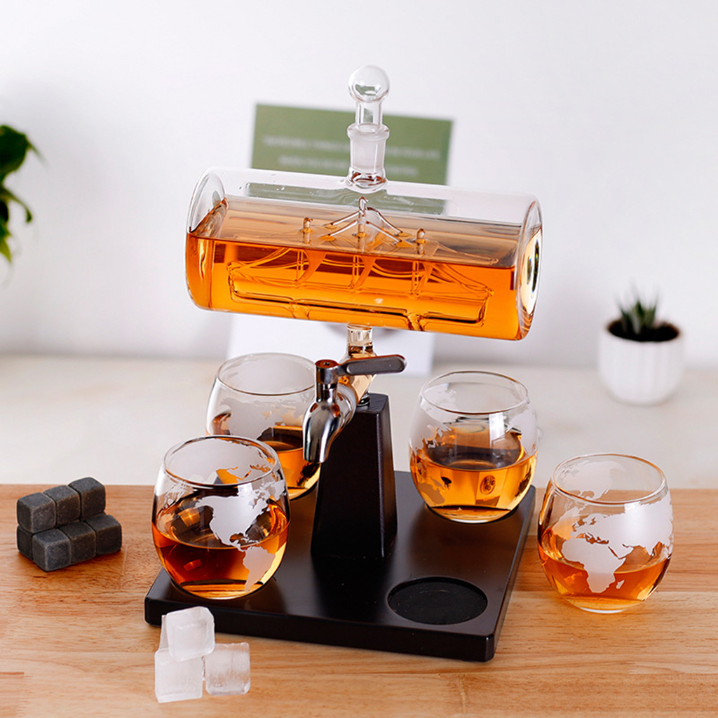   Bottle Whisky Glass Red  Decanter Bottle w/ 4 Cups  Bottle Decanter Red  Decanter