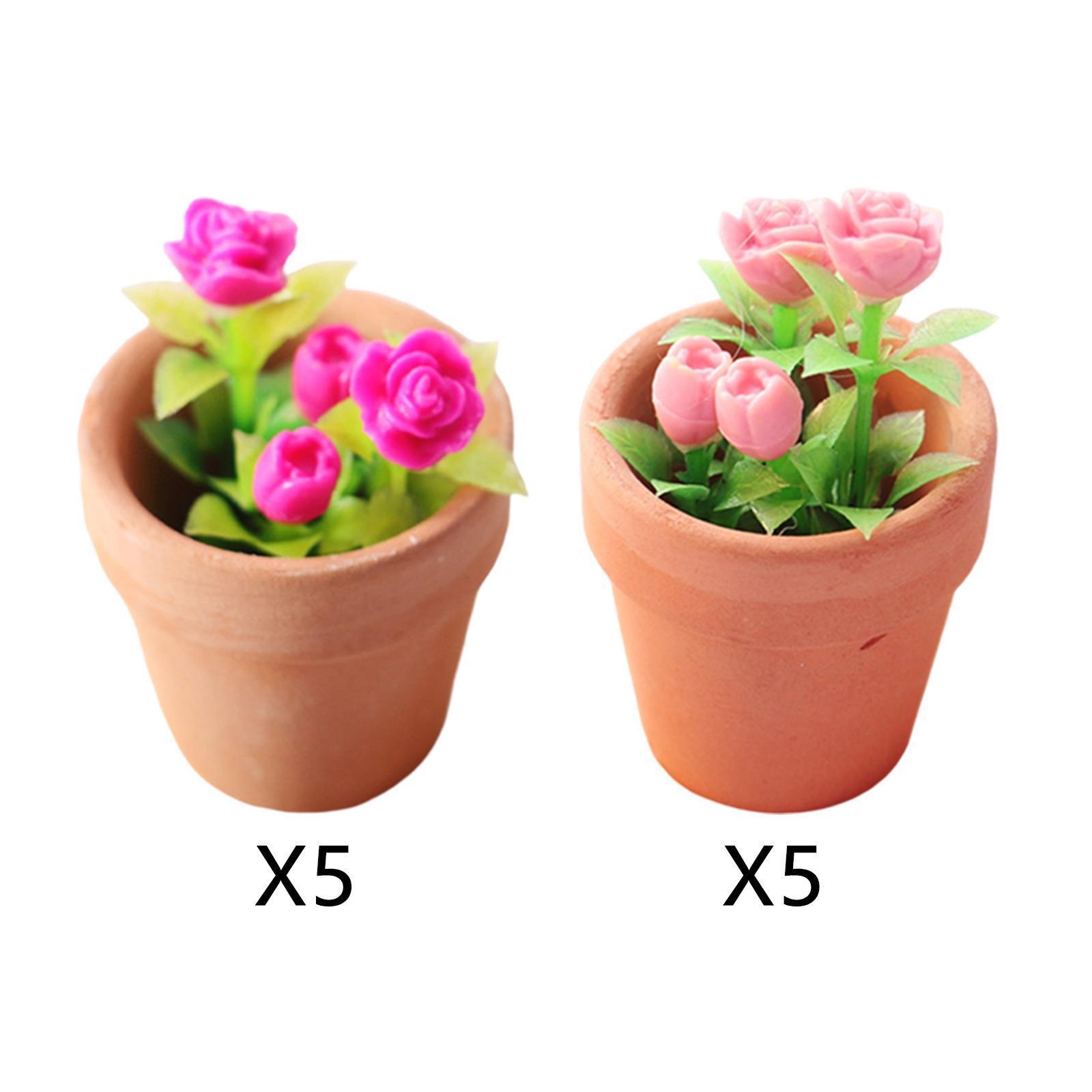 Mini Rose Potted Plants 1:12 Dollhouse Birthday Gifts Plant Potted for Kids Children