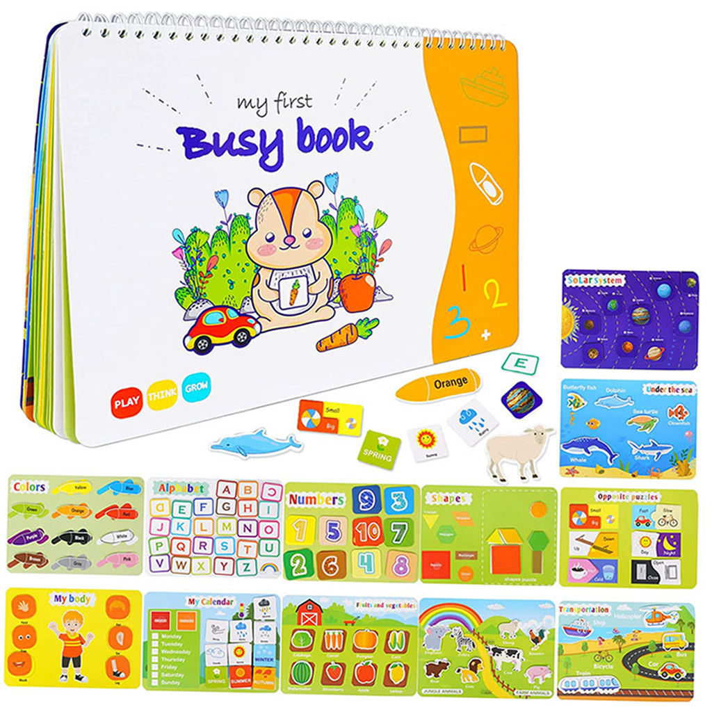 Kids Busy Book Educational 12 Pages Developing Puzzle Activity Book Toys for Toys Gifts Kids Children Baby Toddlers Boys Girls