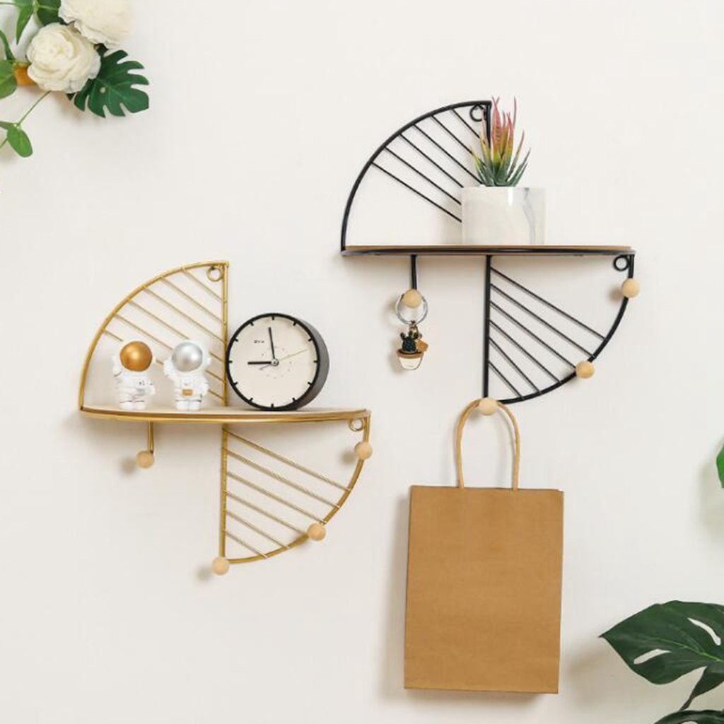 Wall Storage Unit Retro Wood Metal Wire Shelf Rack Wall Mounted Hanger