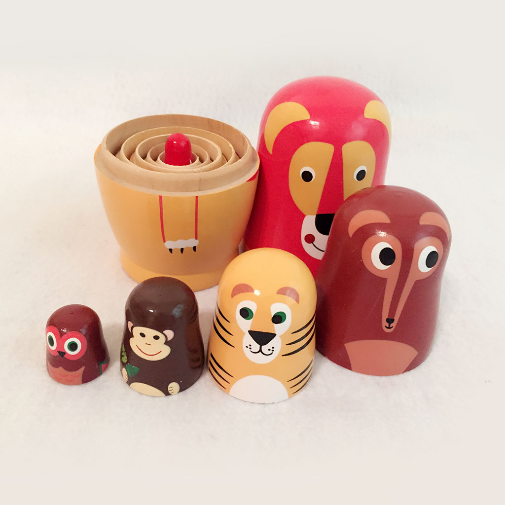 6Pcs/Set Painted Wooden Animals Nesting Dolls Matryoshka Russian Doll for Bar Bookstore Home Desk Decor Children Kids Gifts