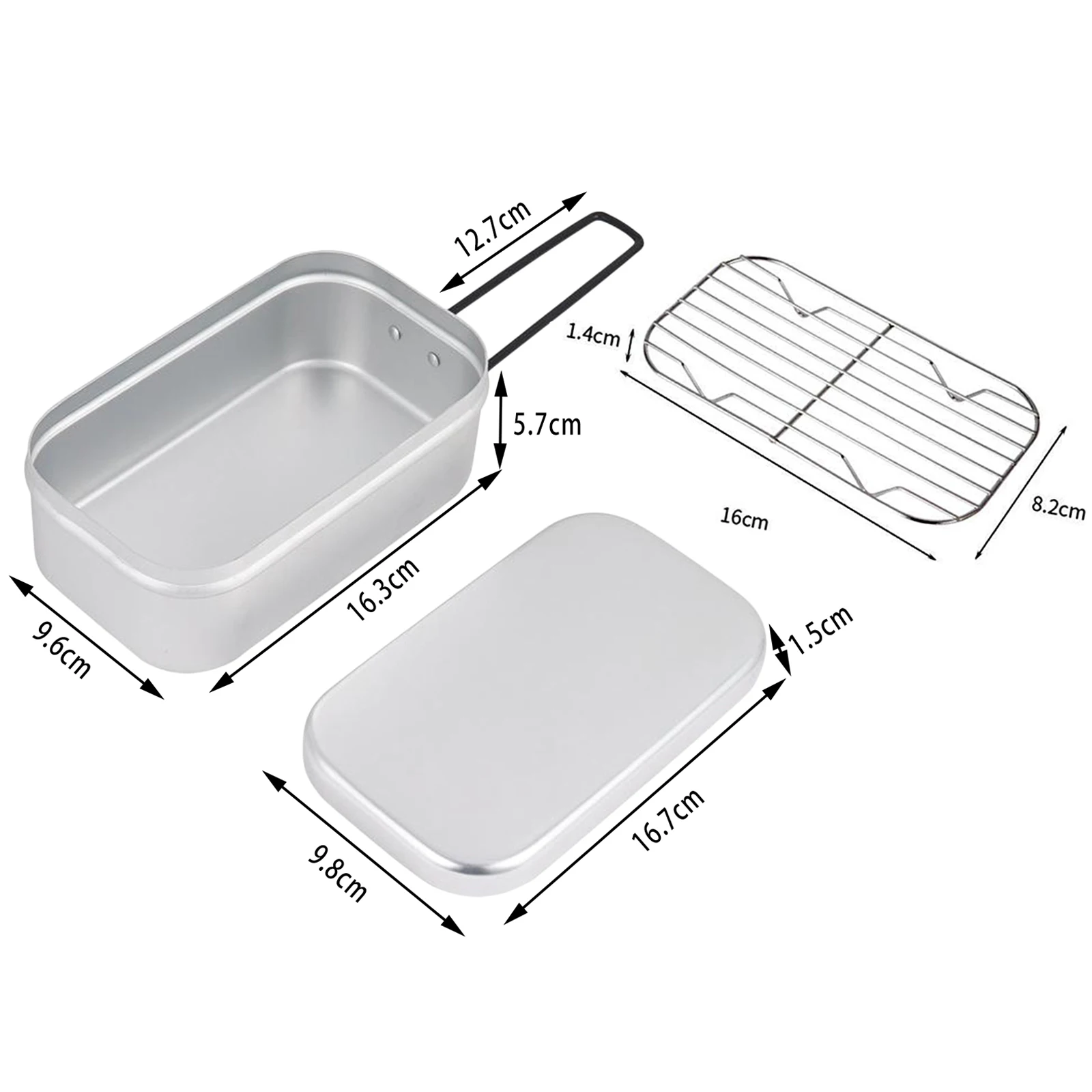 Outdoor Bento Lunch Box Steaming Rack Food Container w/ Foldable Handle for Camping BBQ Picnic Office Travel Cooking Cookware