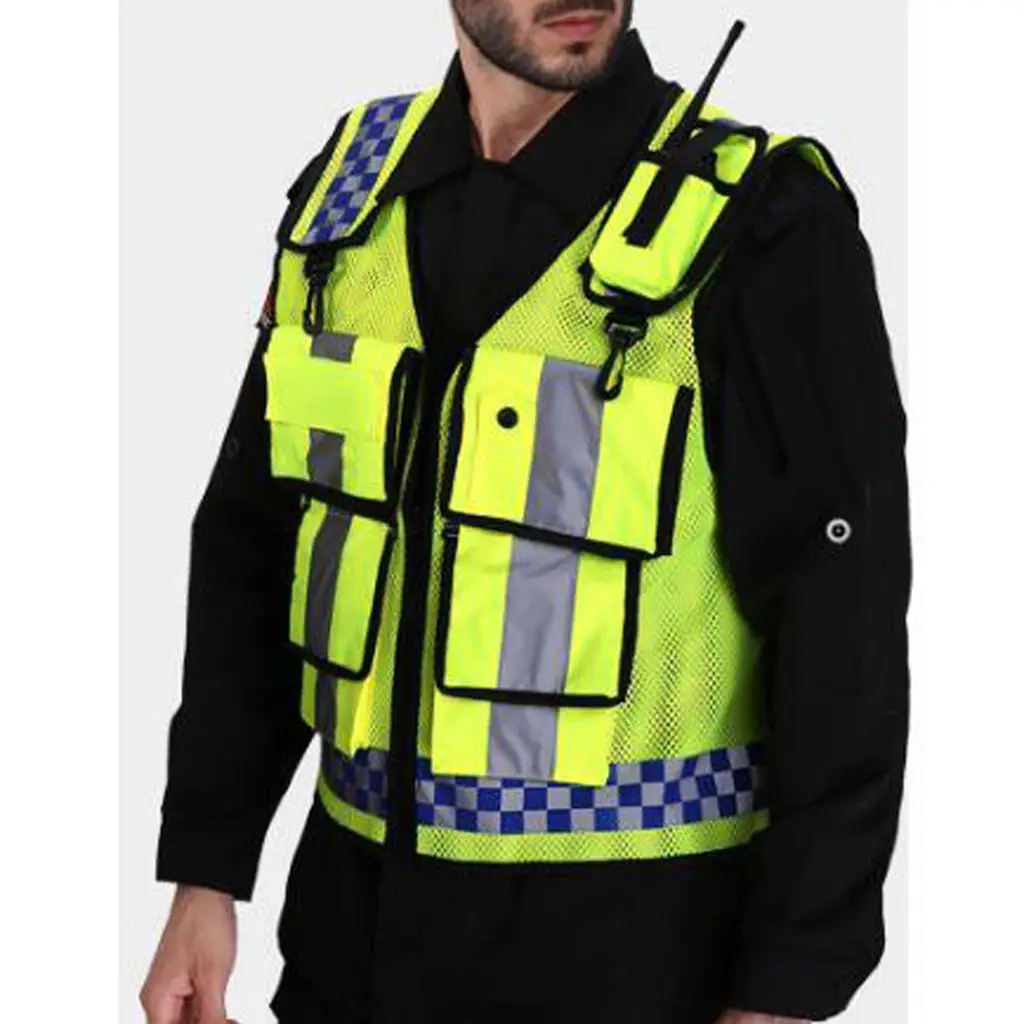 Multi Pocket High Visibility Zipper Front Safety Vest With Reflective Strips