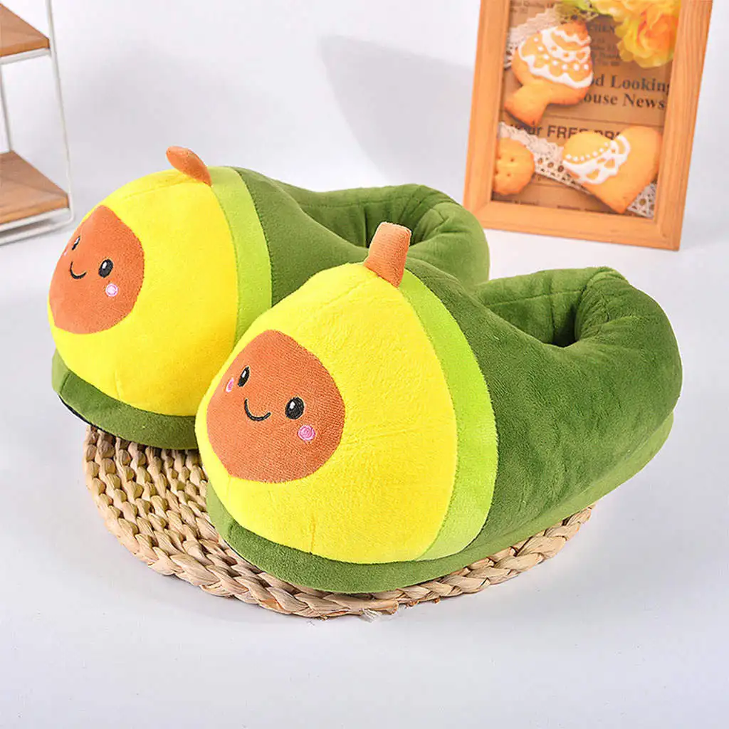 Womens Warm Slippers Avocado Shape Home Plush Bedroom Indoor Anti- Shoes