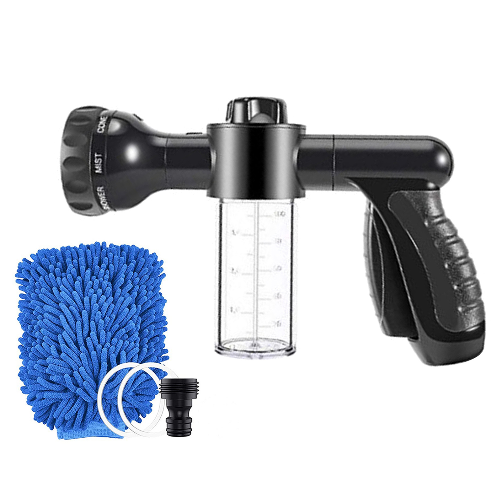 Garden Hose Nozzle Adjustable Foam Sprayer, Build-in Soap Dispenser, with High Quality Car Wash Gloves