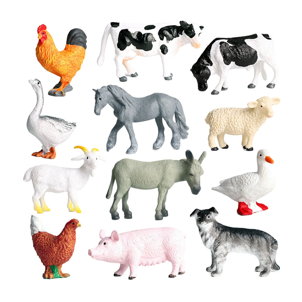 Realistic Miniatures 12 Pcs Farm Animasl Set Pig Sheep Horse Playhouse Decor