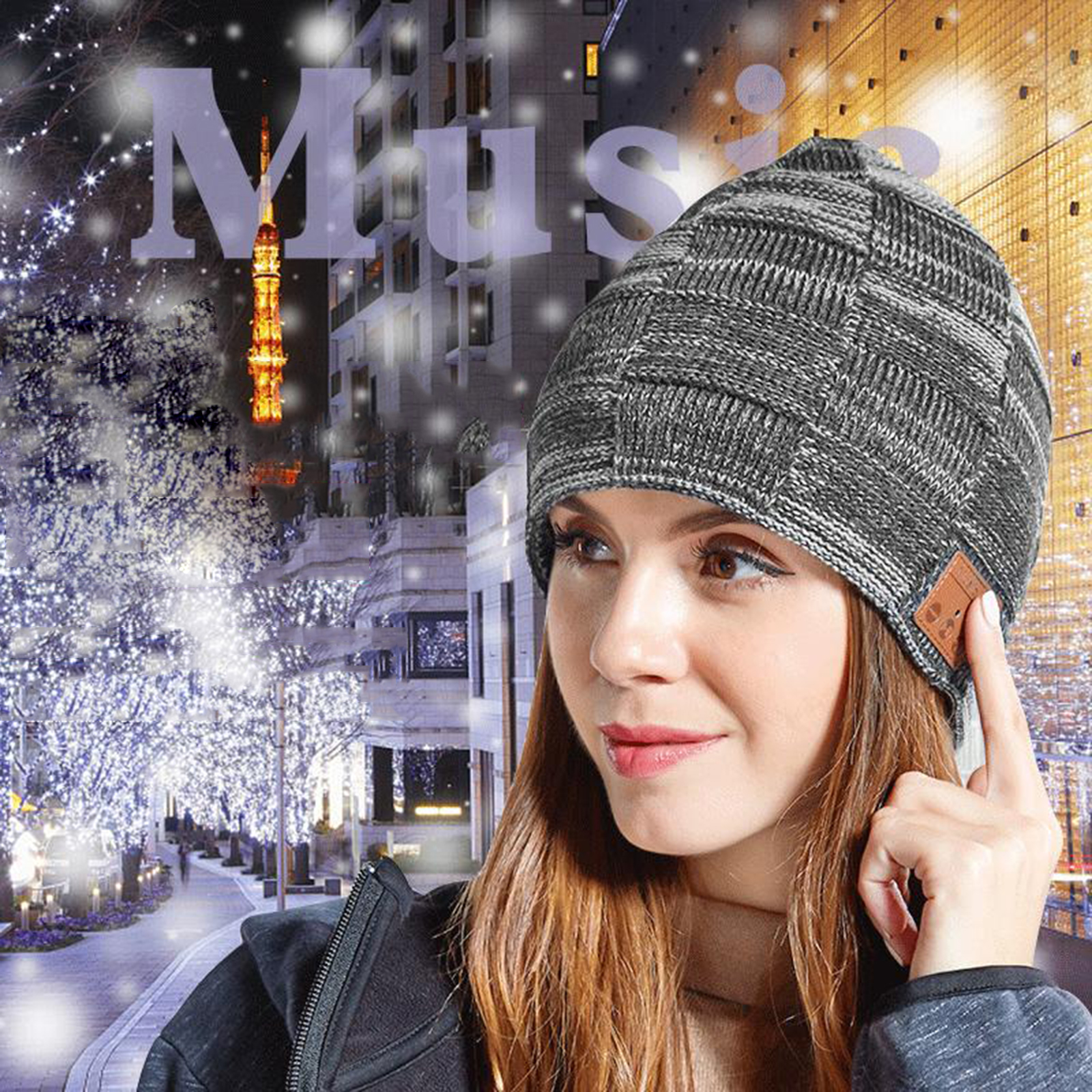 Bluetooth Knitted Beanie Fleece Lined Knitting Hat Cycling Stereo Headphones