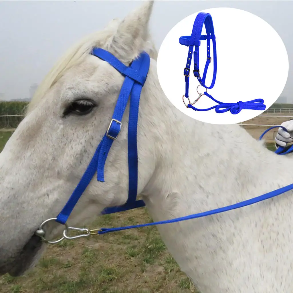 Soft Nylon Horse Bridle Headstall with Removable Snaffle High Density Halter Horse Rein Harness Headstalls Removable Snaffle