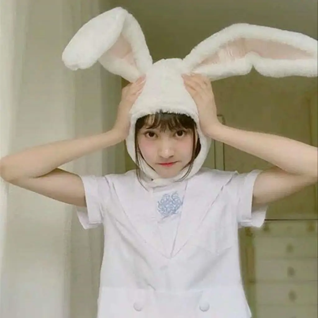 Girls Rabbit Headband Plush Bunny Ears Hood White Rabbit Hat  Headdress for Women Teens Photographic Selfie Cosplay Props