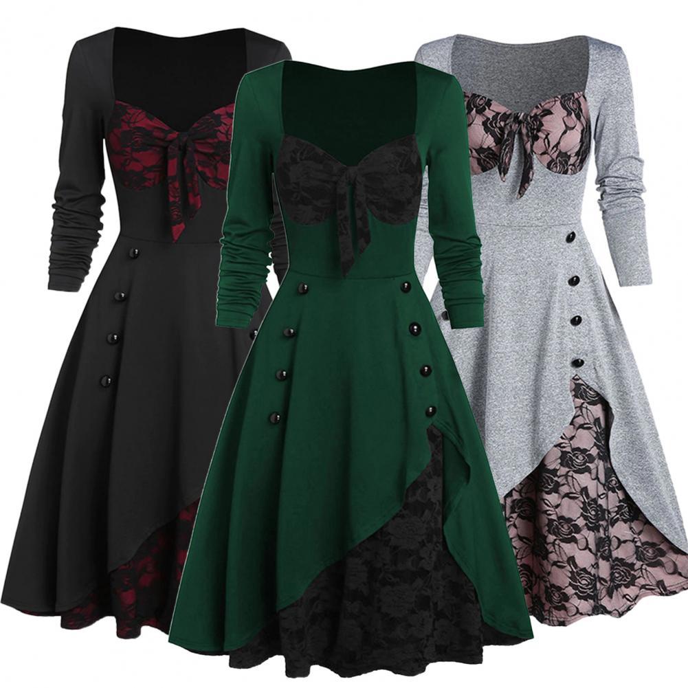 pescoço, Vestido Cosplay, Vestido Midi Retro, Vestidos