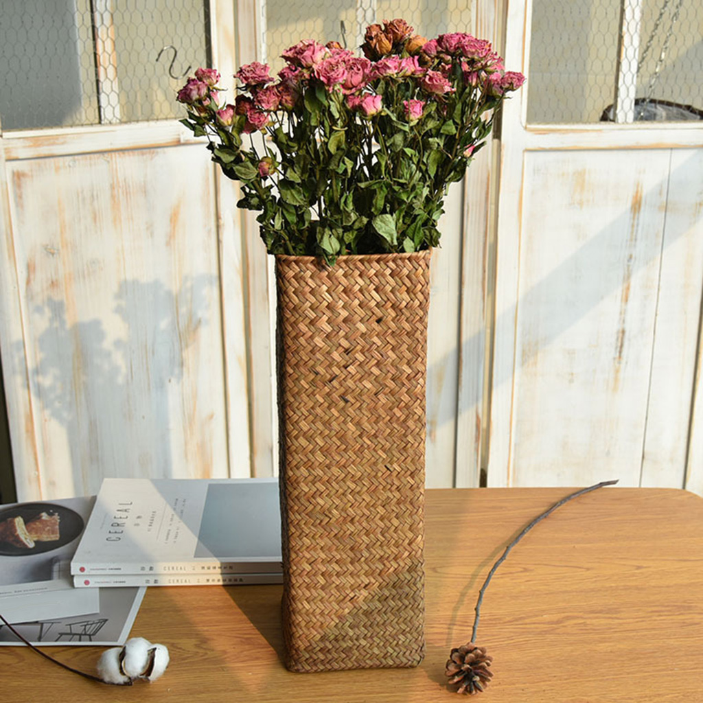 Seagrasss Baskets Dried Flower Pot Natural Basket Handmade Rattan Basket Storage Plant Pot Woven Vase Decor for Home Office
