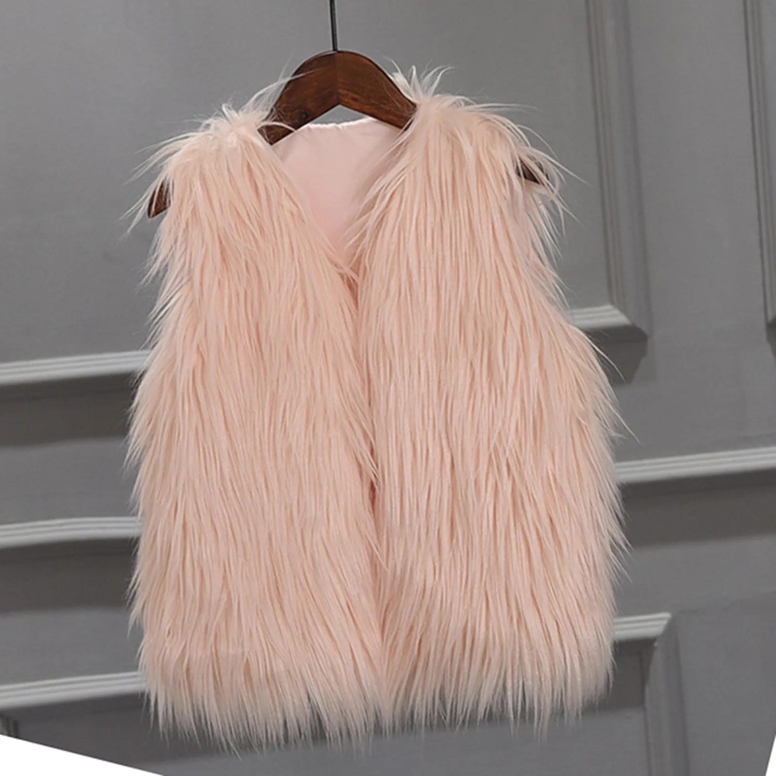 HOMEBABY Girl Faux Fur Gilets Kids Winter Warm Baby Clothes Girls Sleeveless Jacket Winter Waistcoat Vest Coat Fluffy Thick Coat Outwear For 4-10 Years 