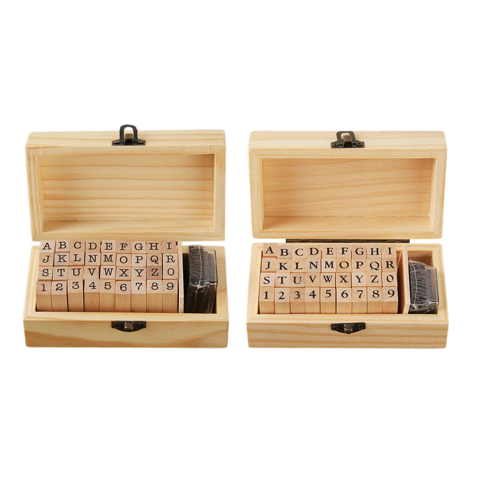 36Pcs DIY Letter Alphabet Stamp Vintage Wooden Number Stamps Set With Wooden Box for DIY Scrapbooking Card Making