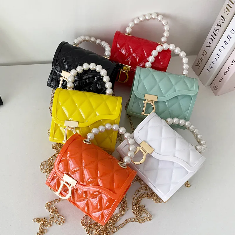 Mini Melissa Club Jelly Bag 2021 Women Handbags Fashion Ladies Shoulder Bags New Rhomboid Designer Pearl Crossbody Purse