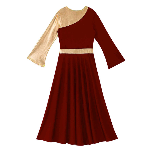 IBAKOM Kids Metallic Liturgical Praise Dance Dress Long Sleeve Lyrical Worship C