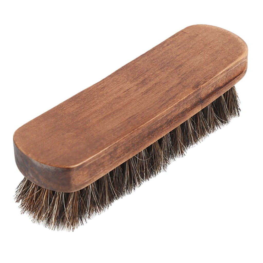 Pro Long Horse Hair Shoe Brush Boot Shining Polish Buffing Brush Wood Handle